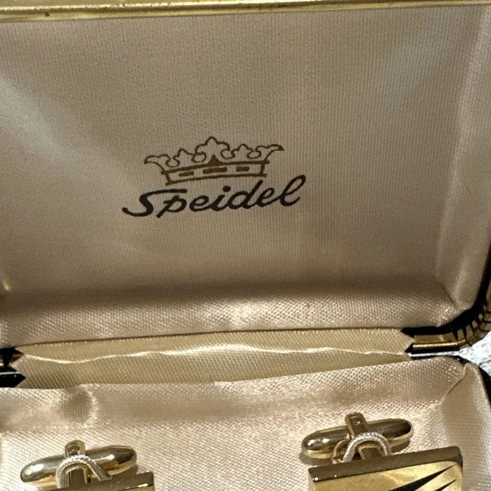 SPEIDEL Rectangular‎ Goldtone w/ Black Accent Cuff Links Vintage